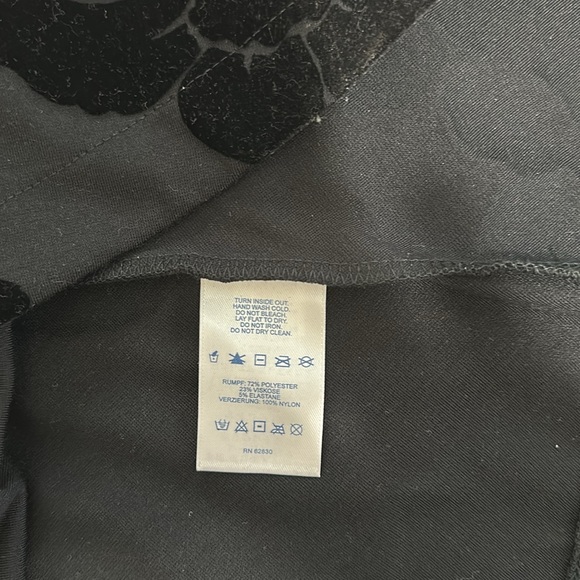 Elegant Black Floral Dress L below the knee Lands End pull on w flocked flowers - Picture 5 of 5